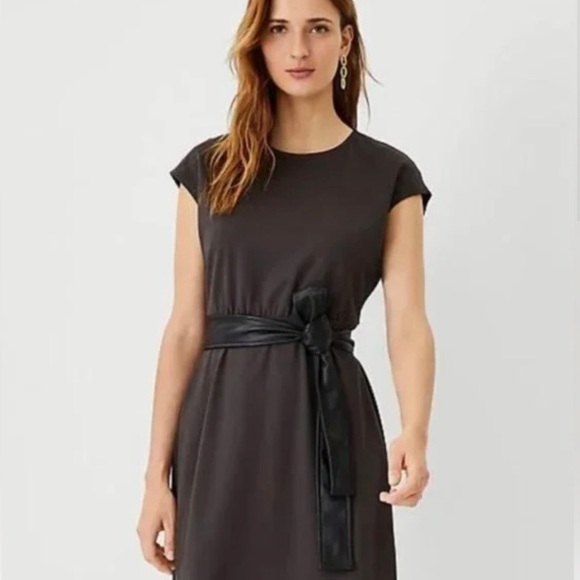 Ann Taylor Dresses & Skirts - Ann Taylor faux leather belted flare midi dress
